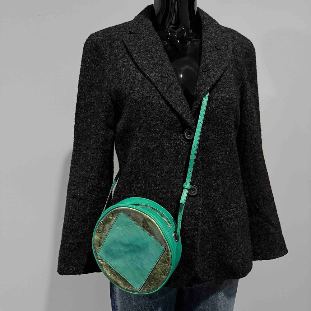 Marc By Marc Jacobs Round Green Gold Square Suede Patch Shoulder Cross Body Bag